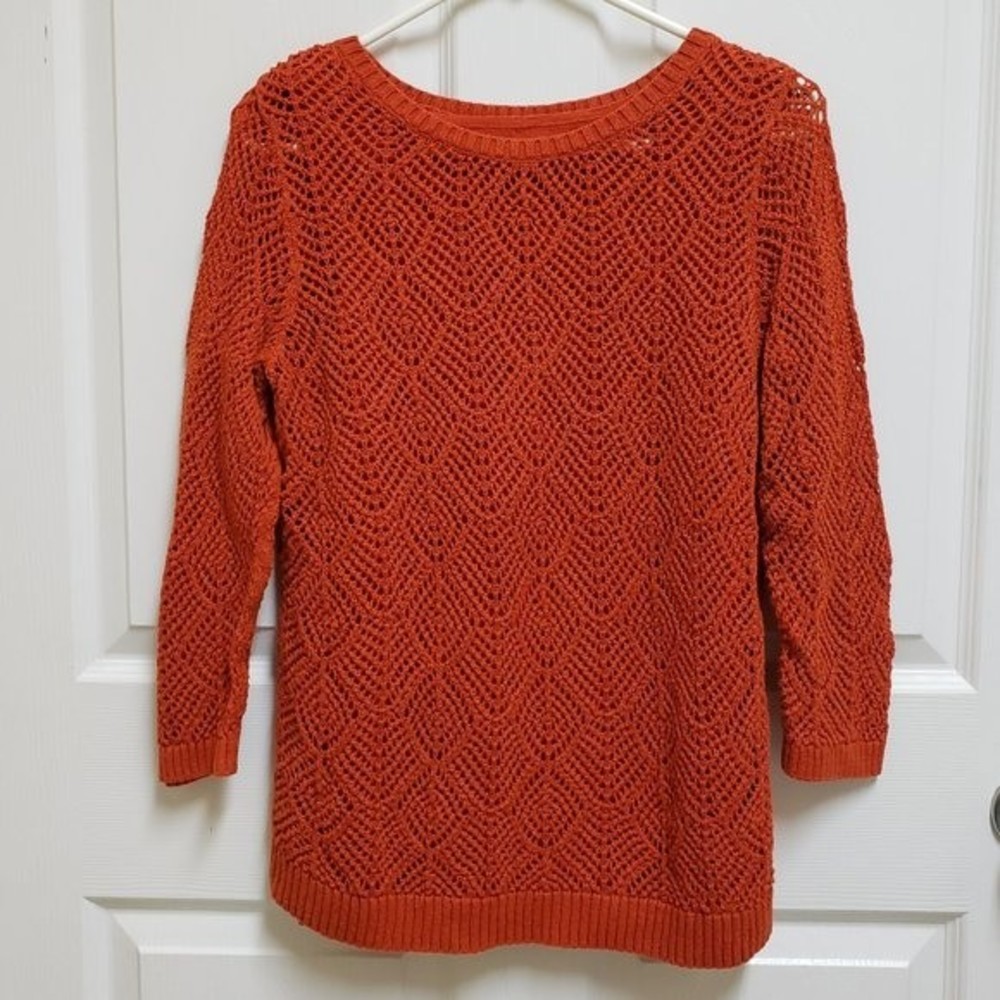 Christopher & Banks XL Orange Crochet Knit Sweater w/Attached Tank Top